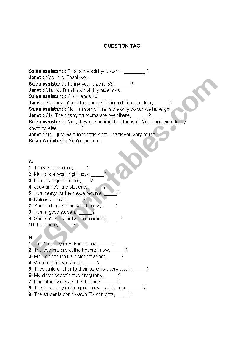 Question Tag worksheet