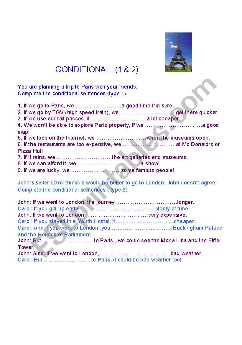 CONDITIONAL TYPE 1&2 worksheet