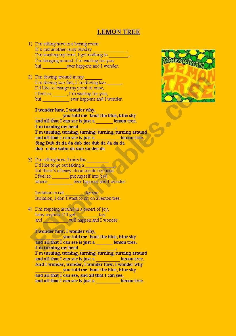 Song: Lemon tree worksheet