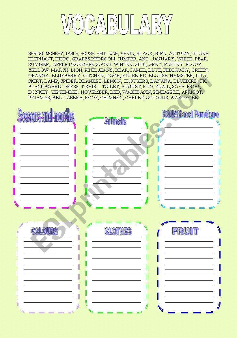 Vocabulary worksheet