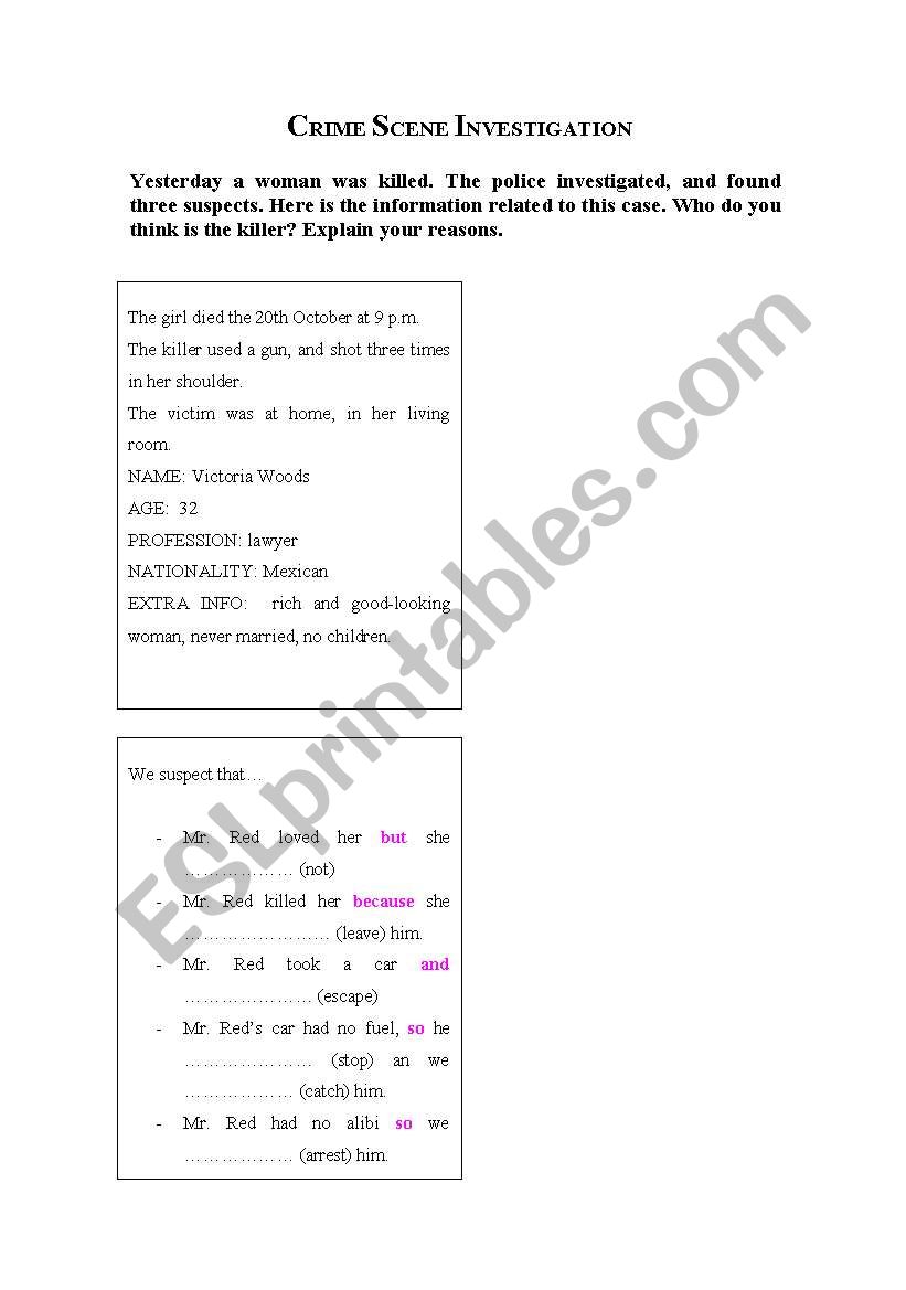 CRIME SCENE INVESTIGATION worksheet