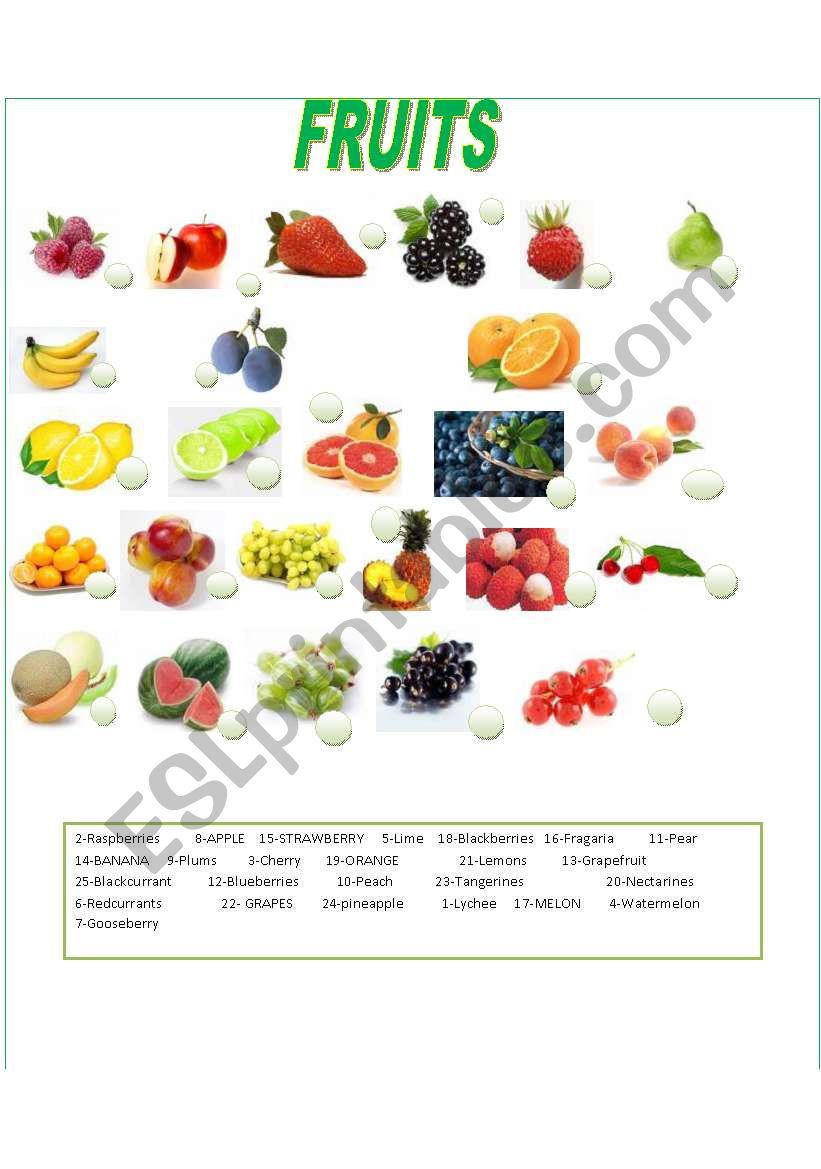 FRUITS worksheet