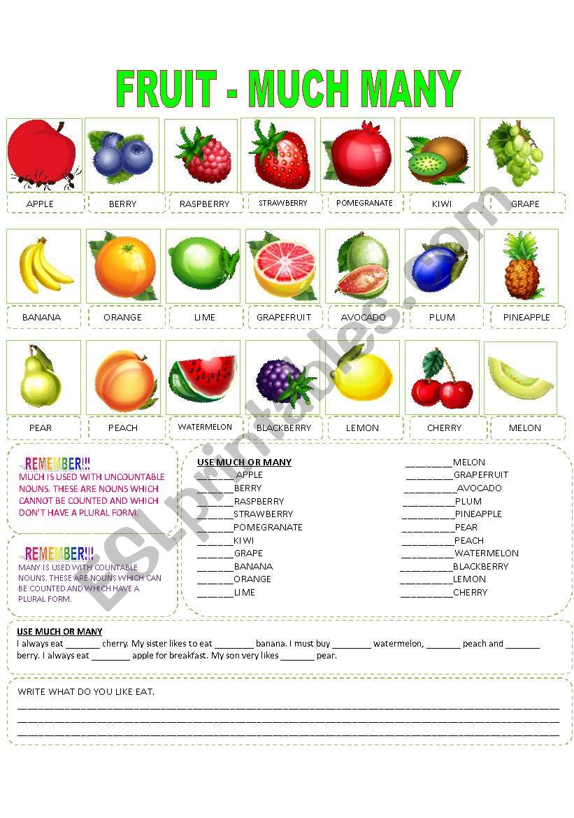 FRUIT - MUCH, MANY worksheet