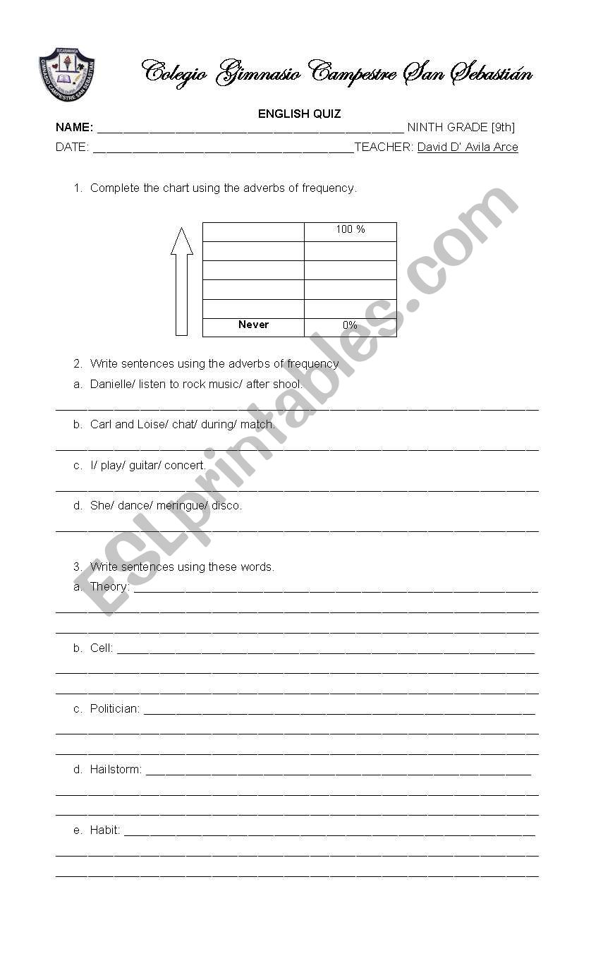 Ninth Grade Quizzes (English, Science, Social and Math)