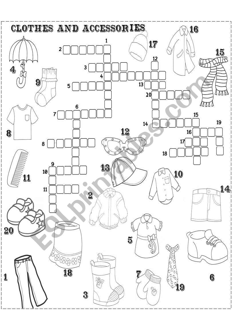 clothes croosword worksheet