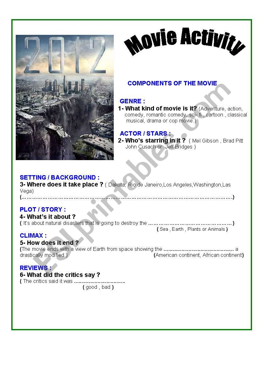 FILM : 2012 worksheet