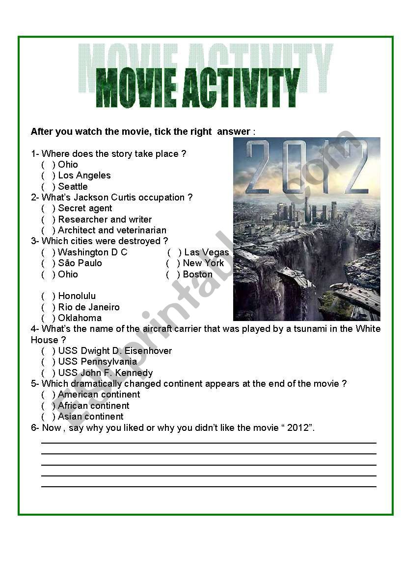 FILM : 2012 worksheet