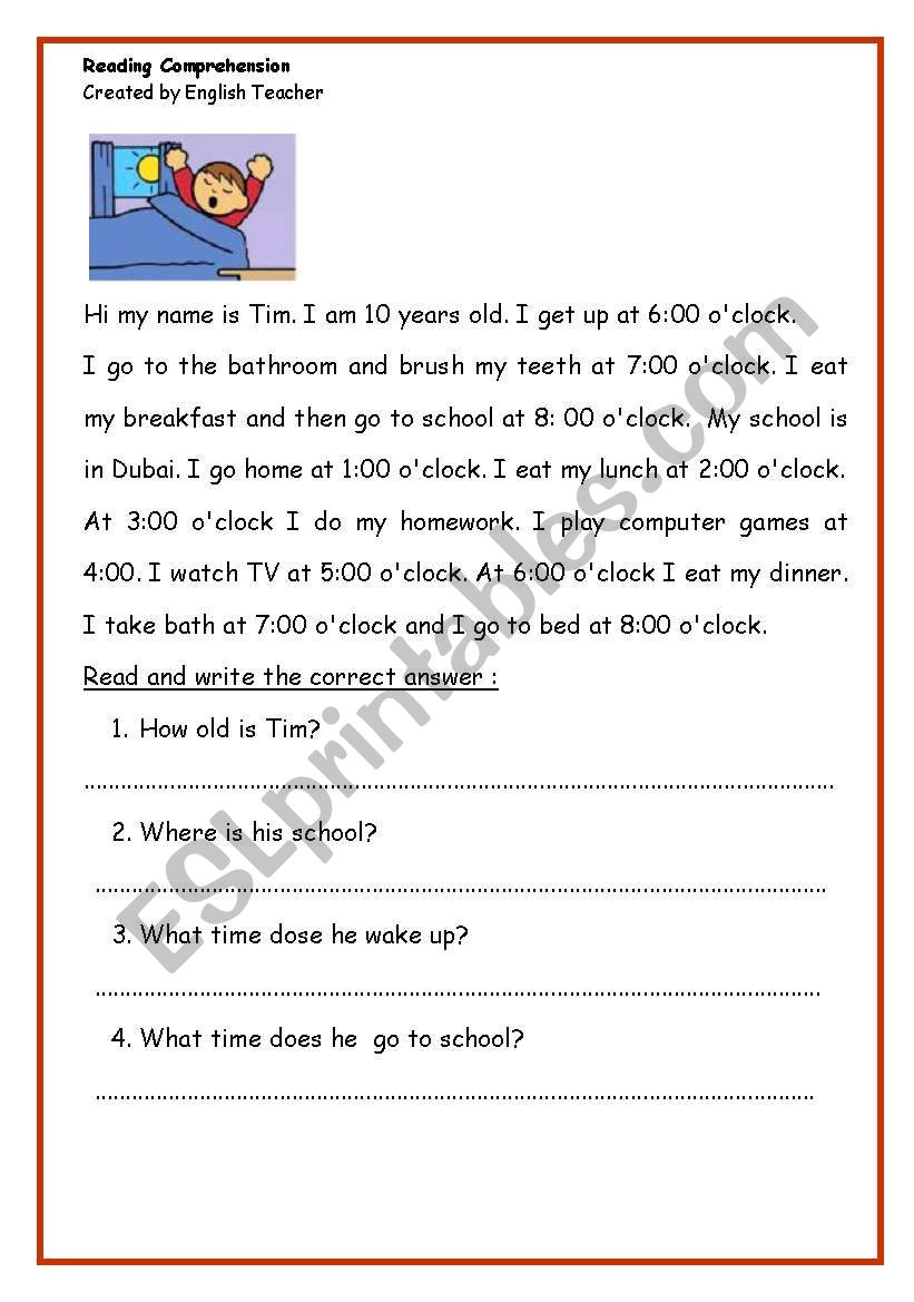 my daily routain worksheet