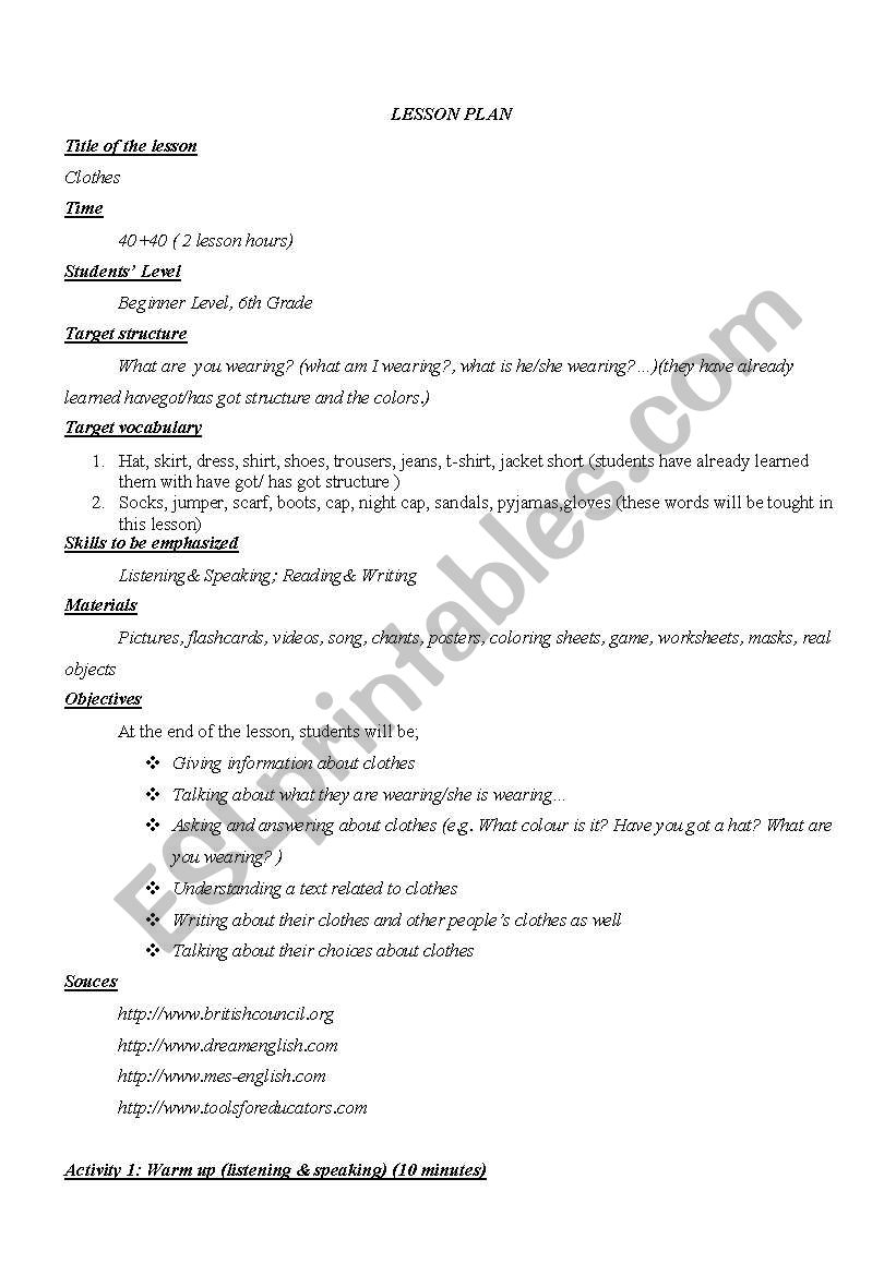 Lesson plan worksheet