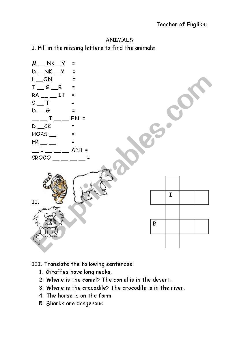 animals worksheet