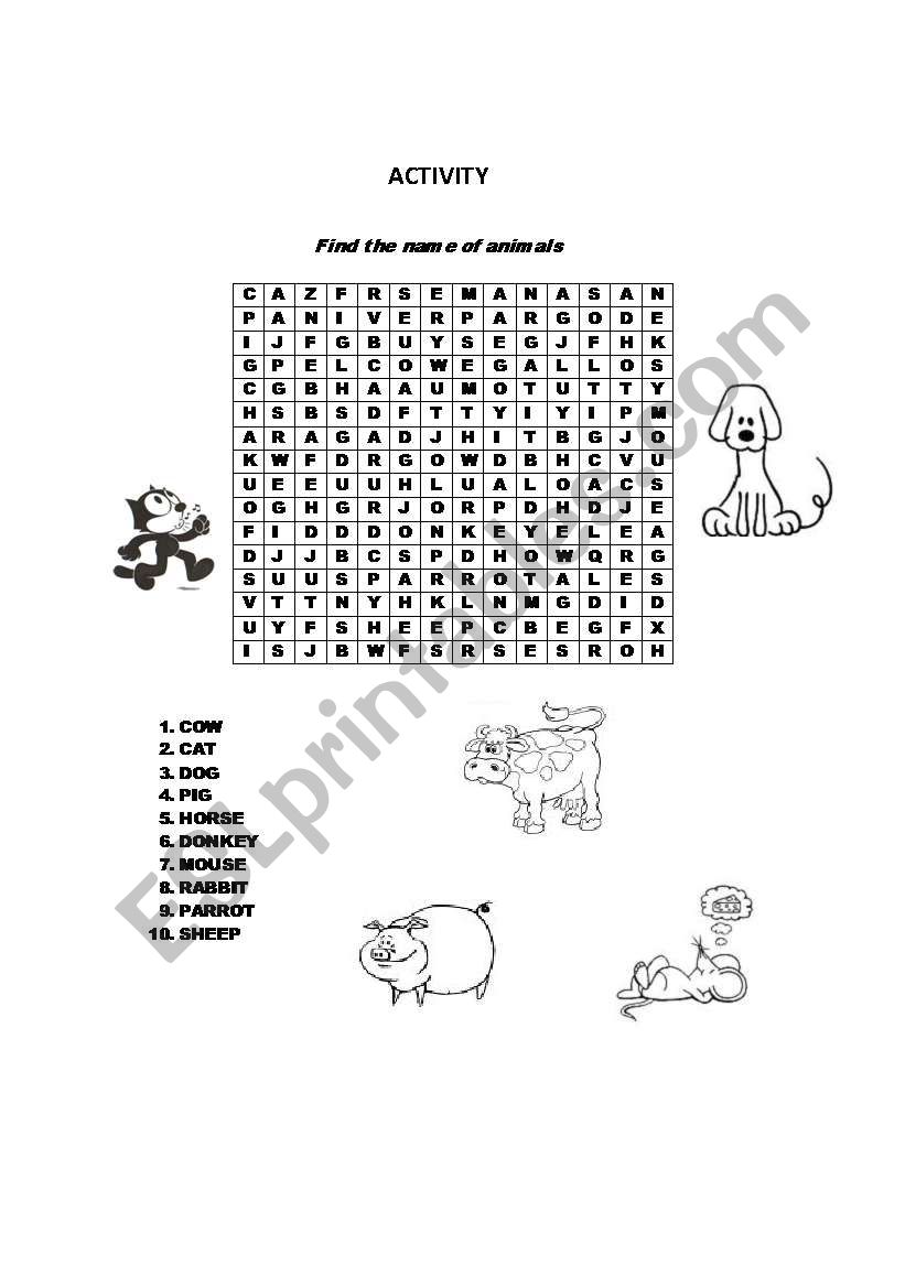 Find the animals worksheet