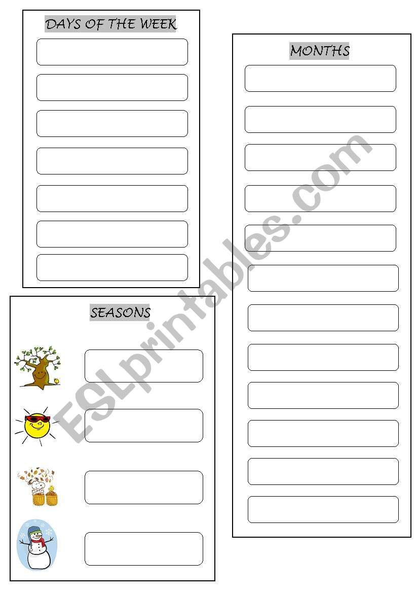 Days Months and seasons worksheet