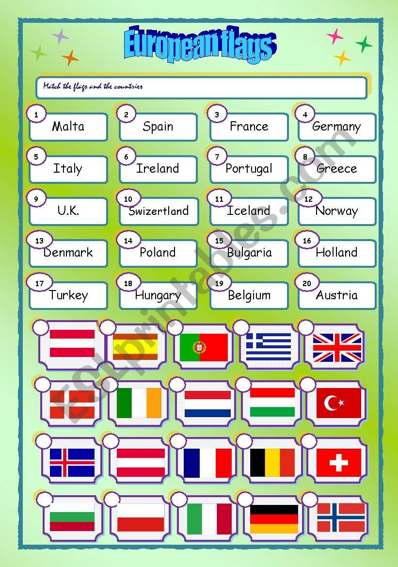 Countries and flags worksheet