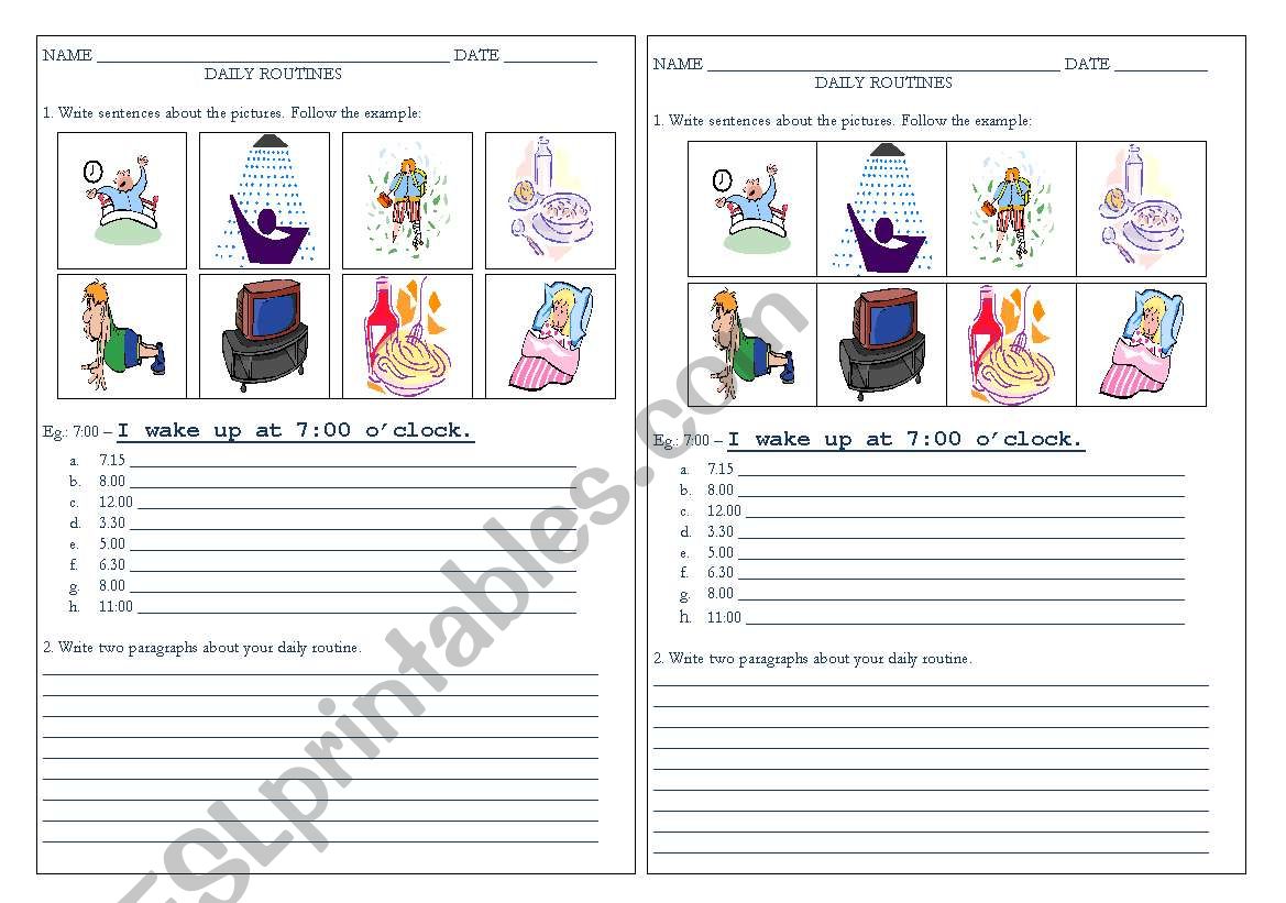Daily routines & Time worksheet