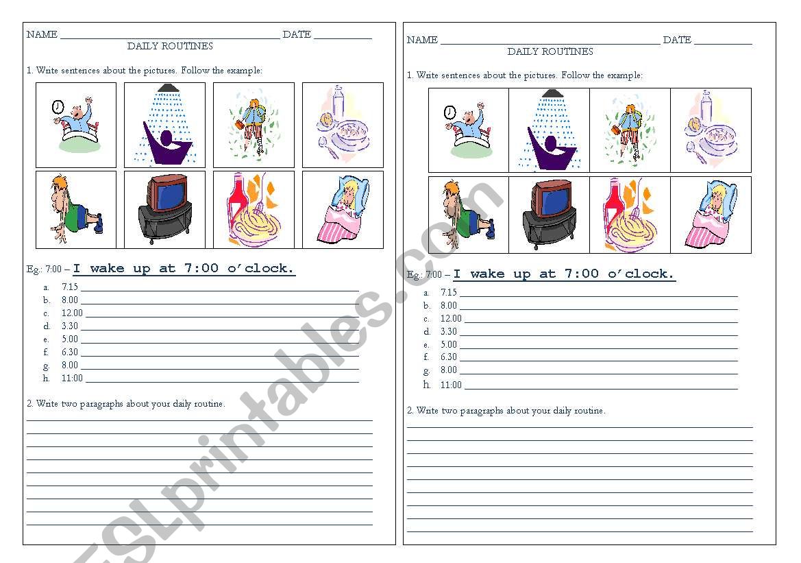 Daily routines & Time worksheet