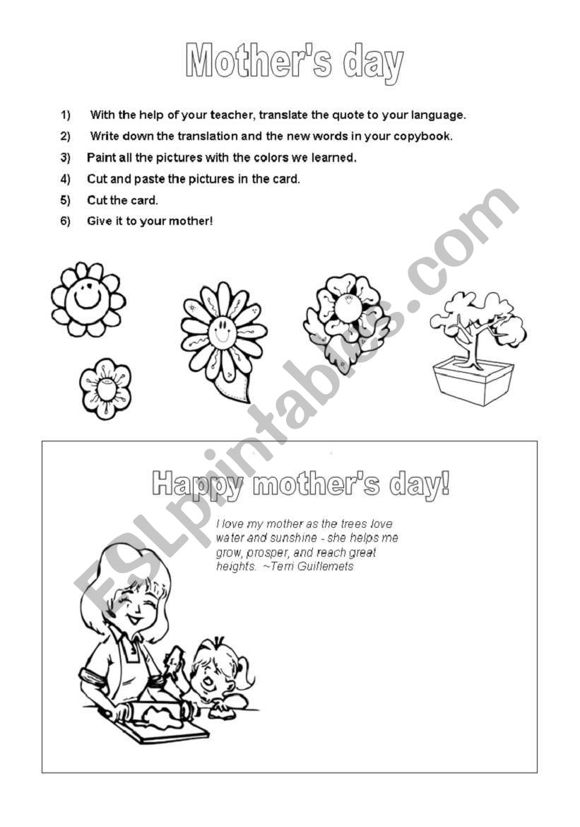 Mothers day craft worksheet