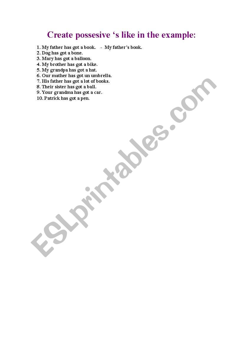 Possesives worksheet