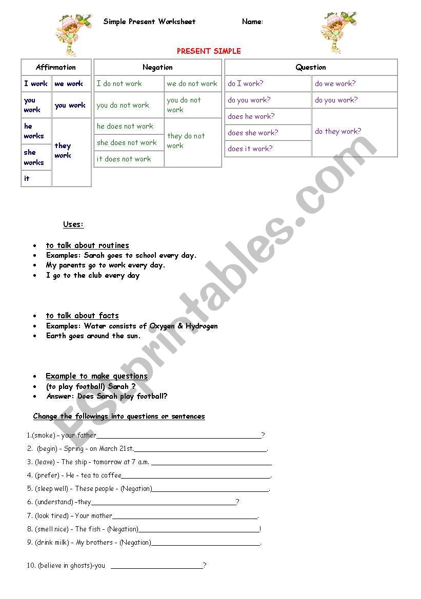simple present worksheet worksheet