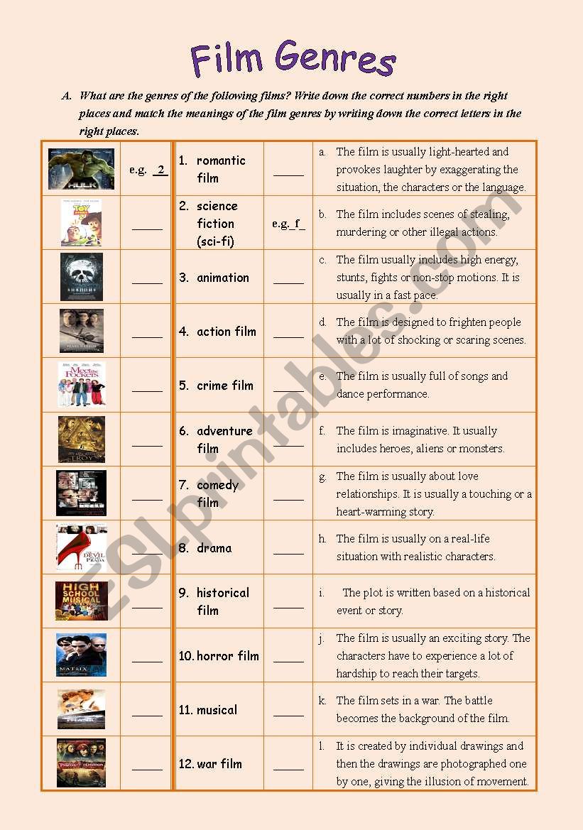 Film Genres worksheet