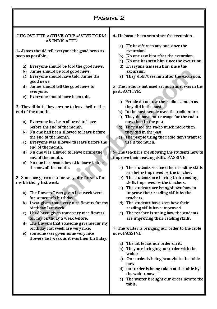 passive part 2 worksheet