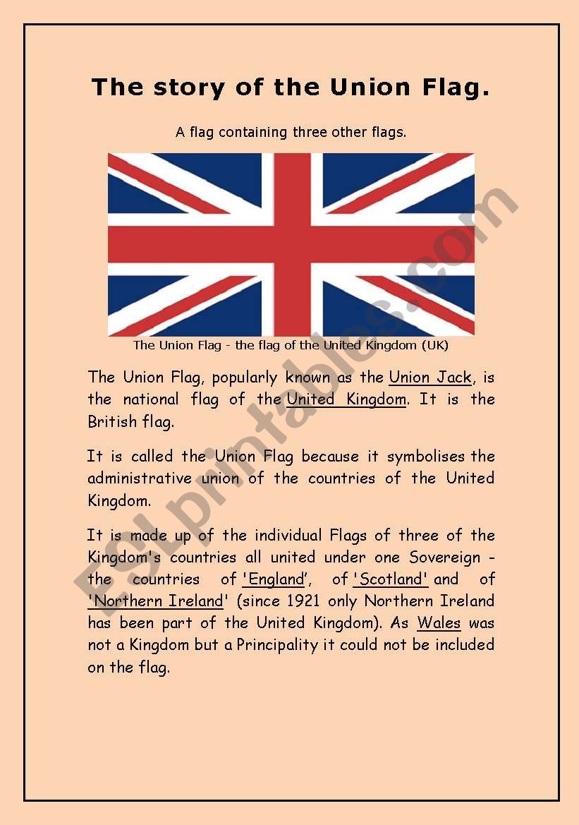 The story of the UK Flag worksheet