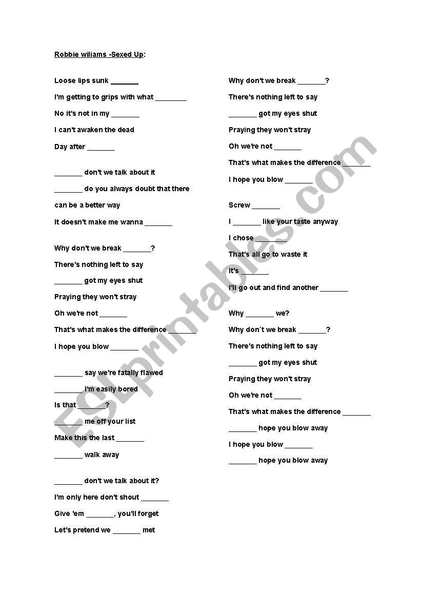 Robie Williams - Sexed up worksheet