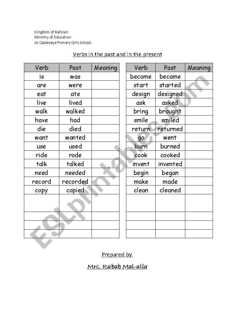 verbs past and presents worksheet