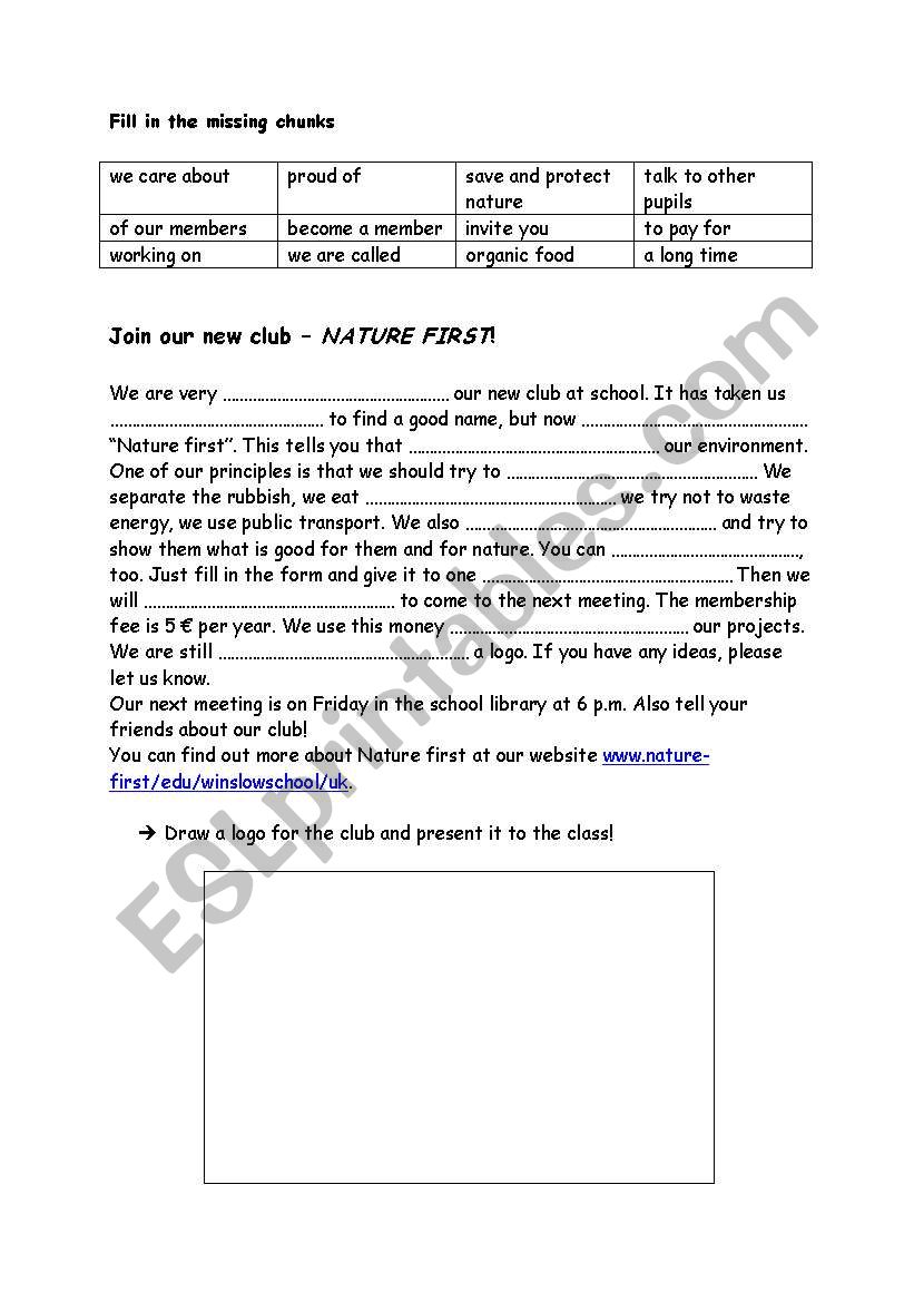 JOIN OUR ENVIRONMENTAL CLUB worksheet