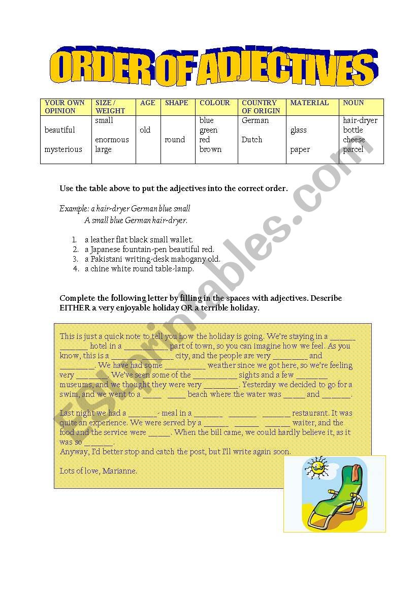 Order of Adjectives worksheet