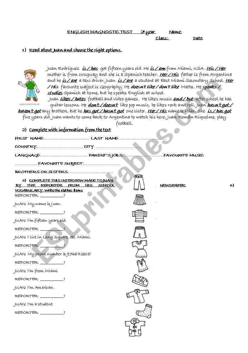 Revision test worksheet