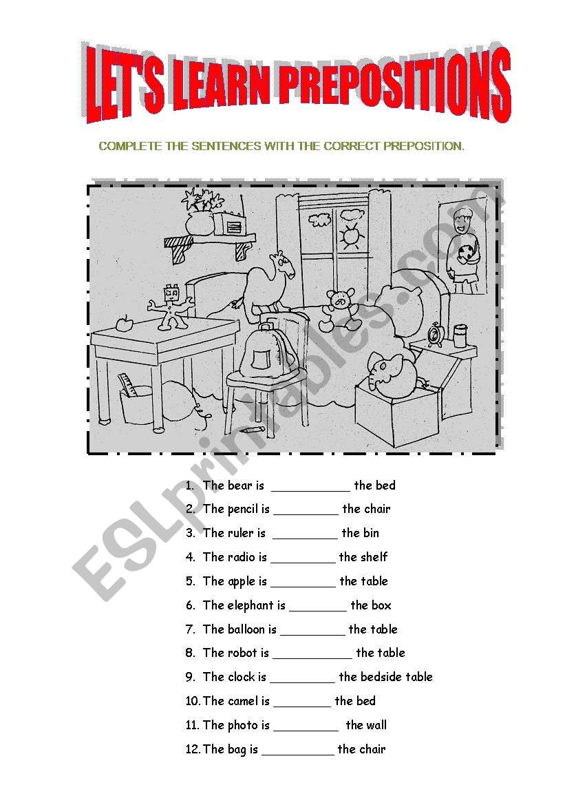 LETS LEARN PREPOSITIONS worksheet