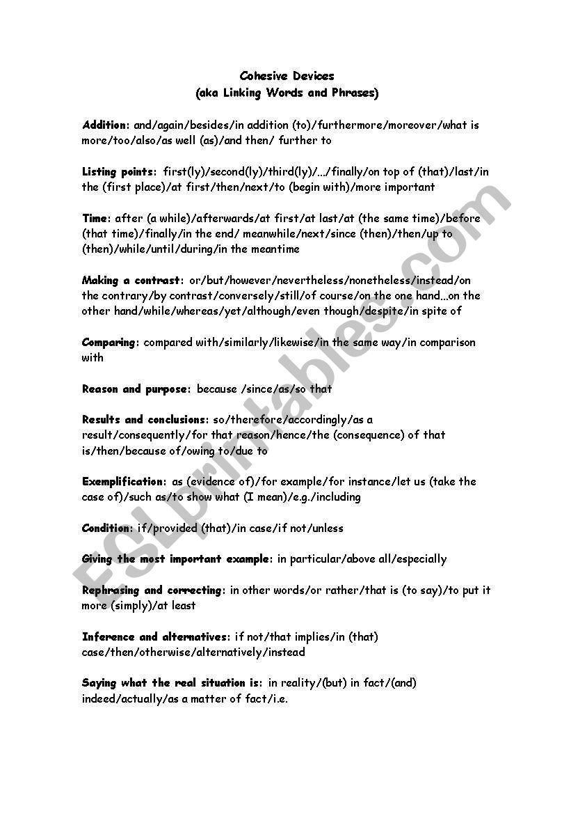 Connectors worksheet