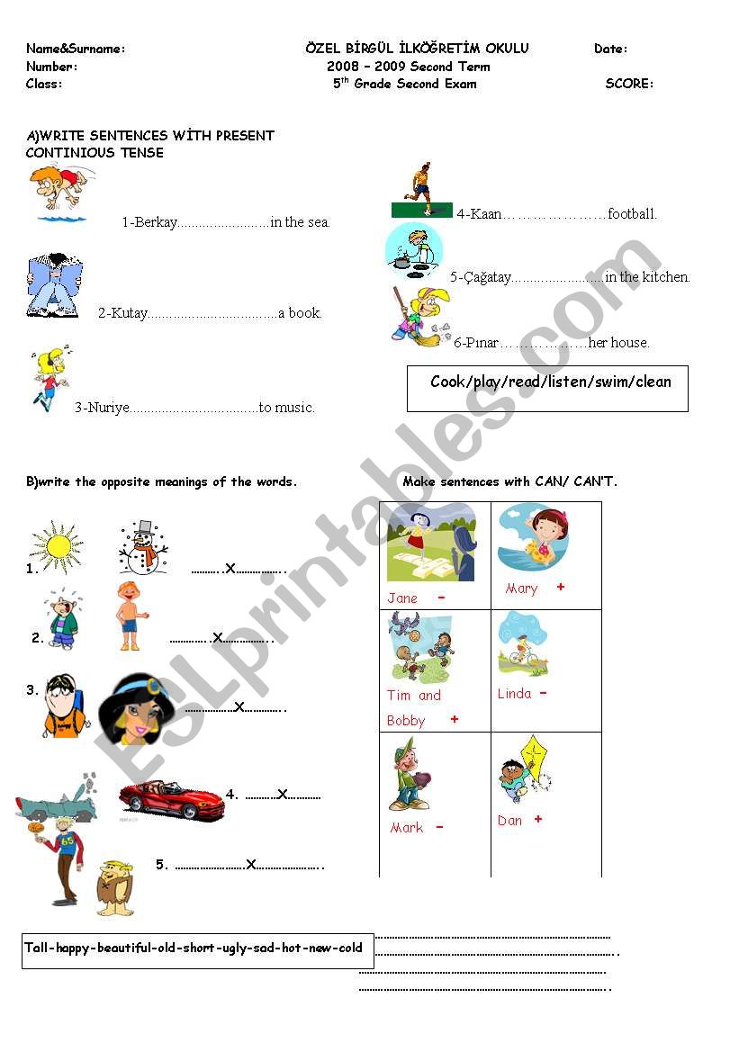 mix worksheet for kids.(can/should/present continious...)