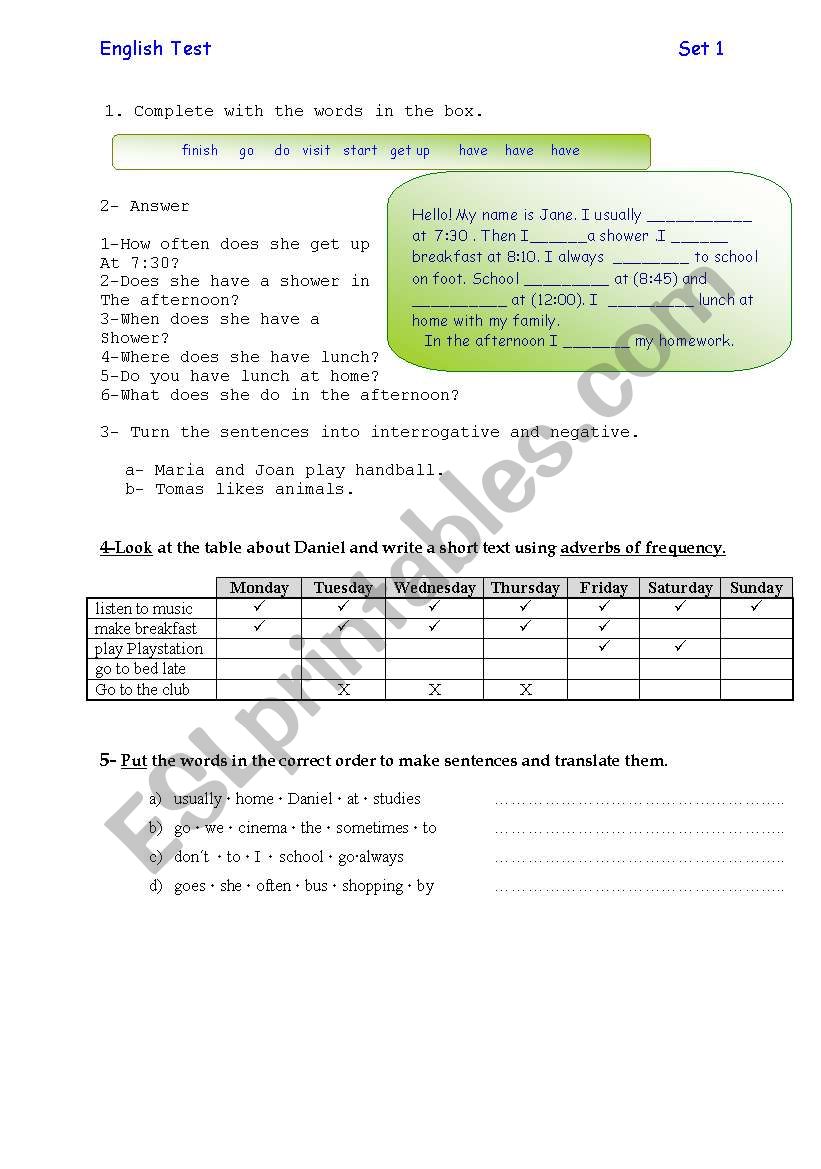 Present Simple  worksheet