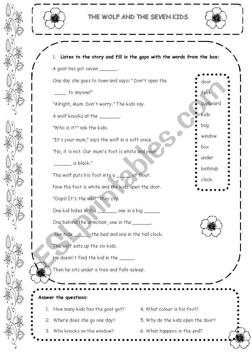 The wolf and the seven kids worksheet