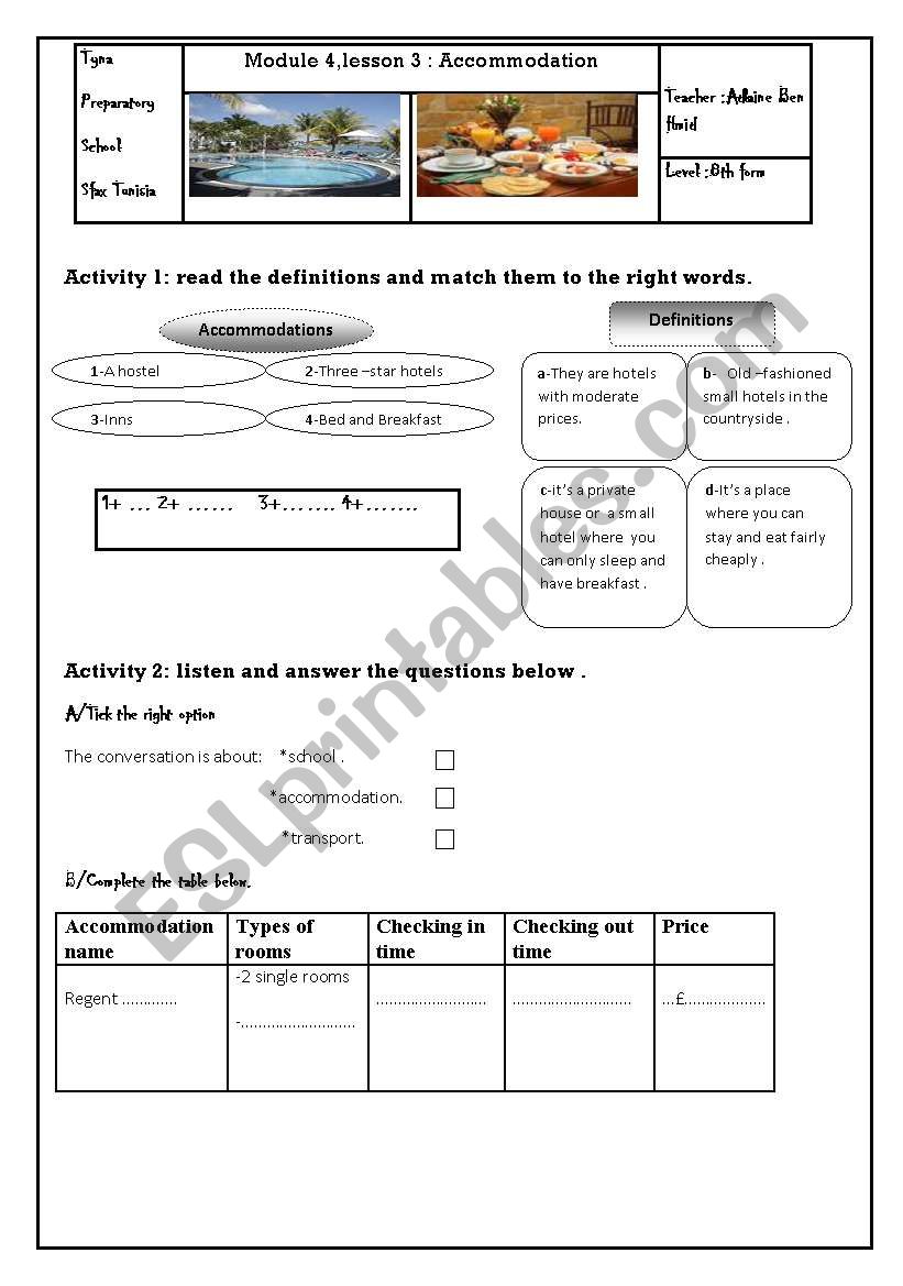 Module 4 Lesson 3:Accomodation 