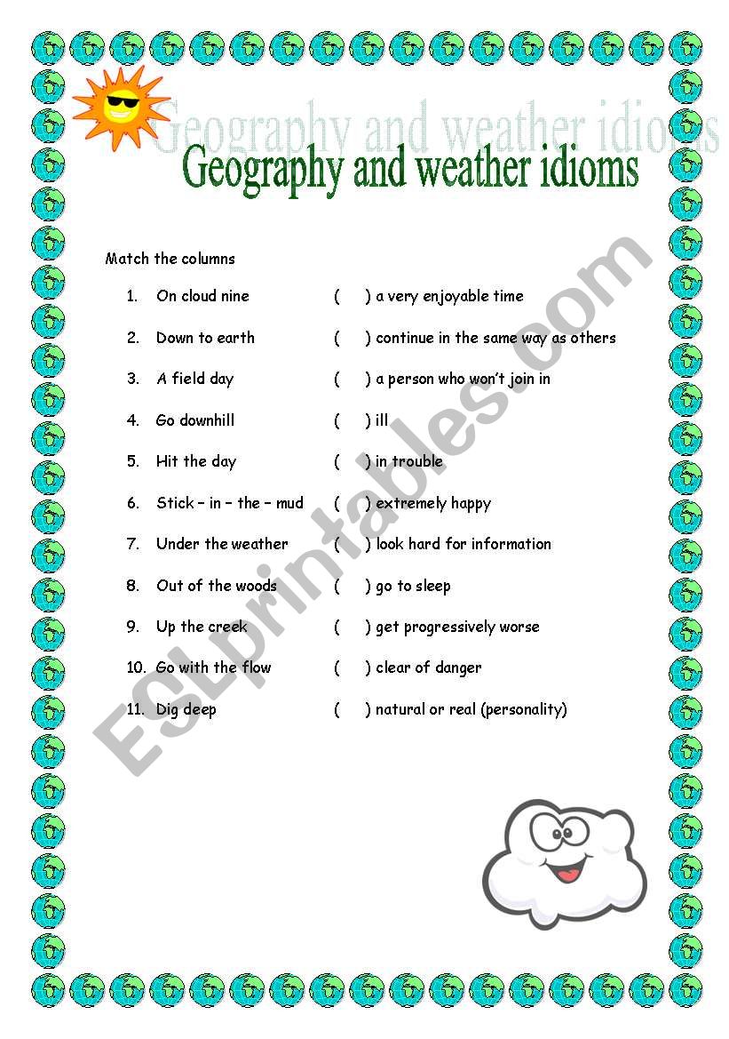 Geography and weather idioms worksheet