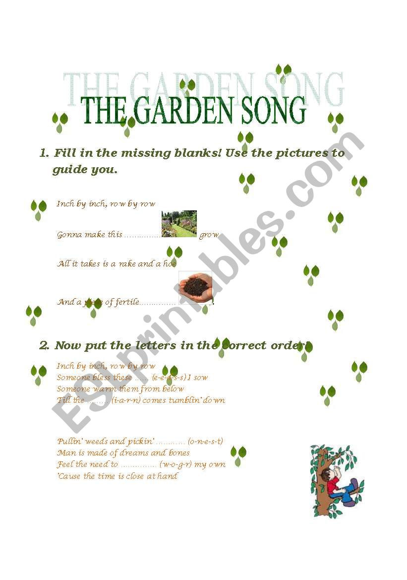 The Garden song worksheet