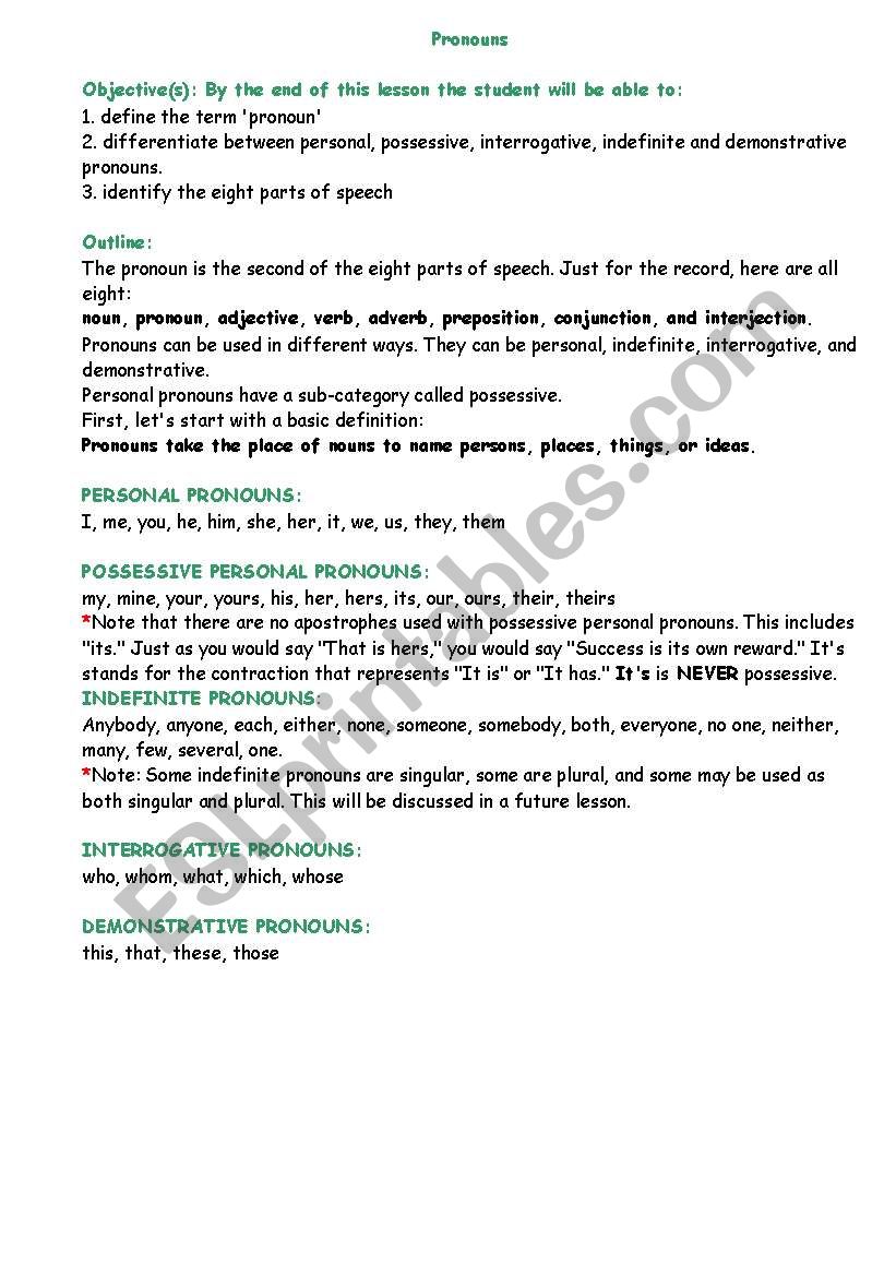 Pronouns worksheet