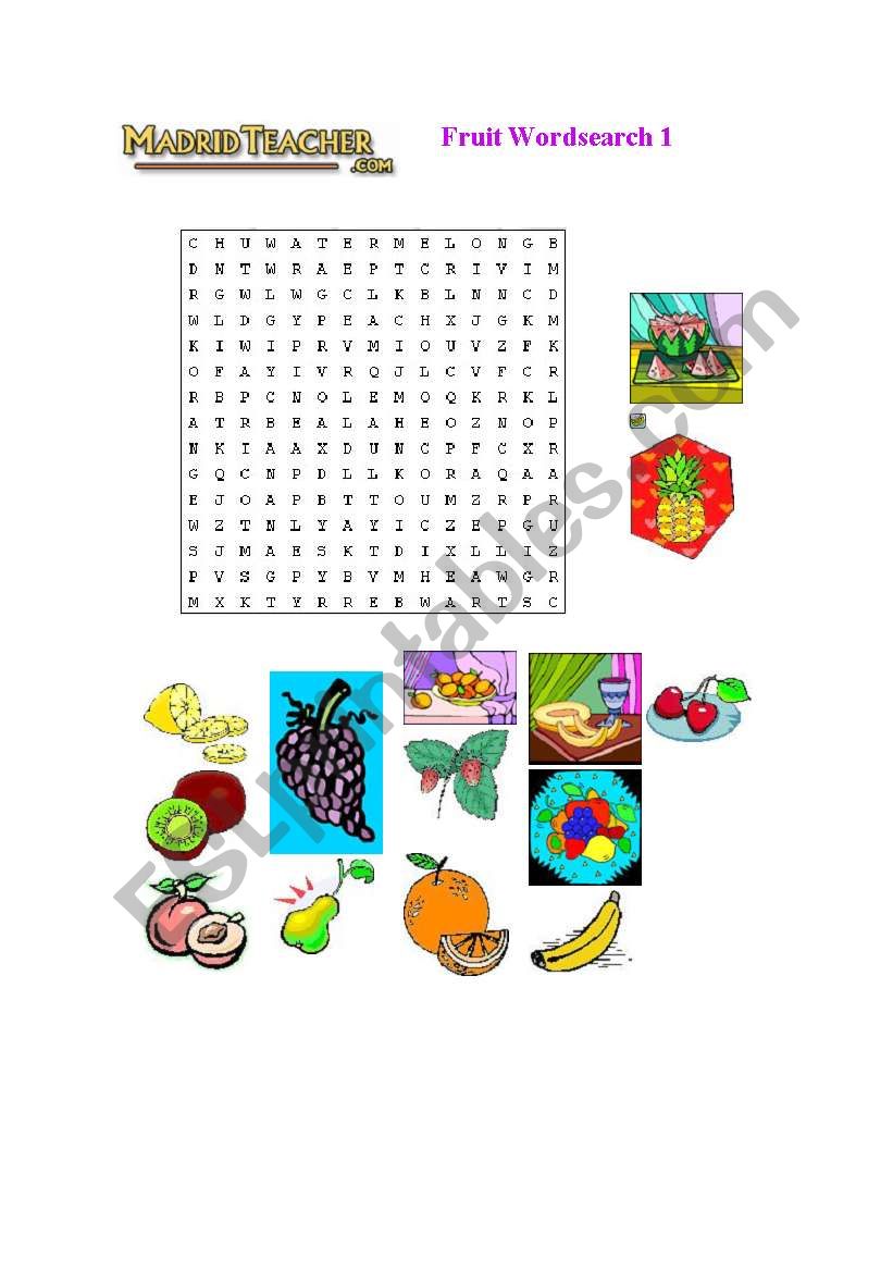 fruit wordsearch worksheet