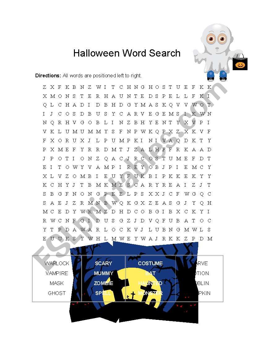 HAlloween wordsearch worksheet