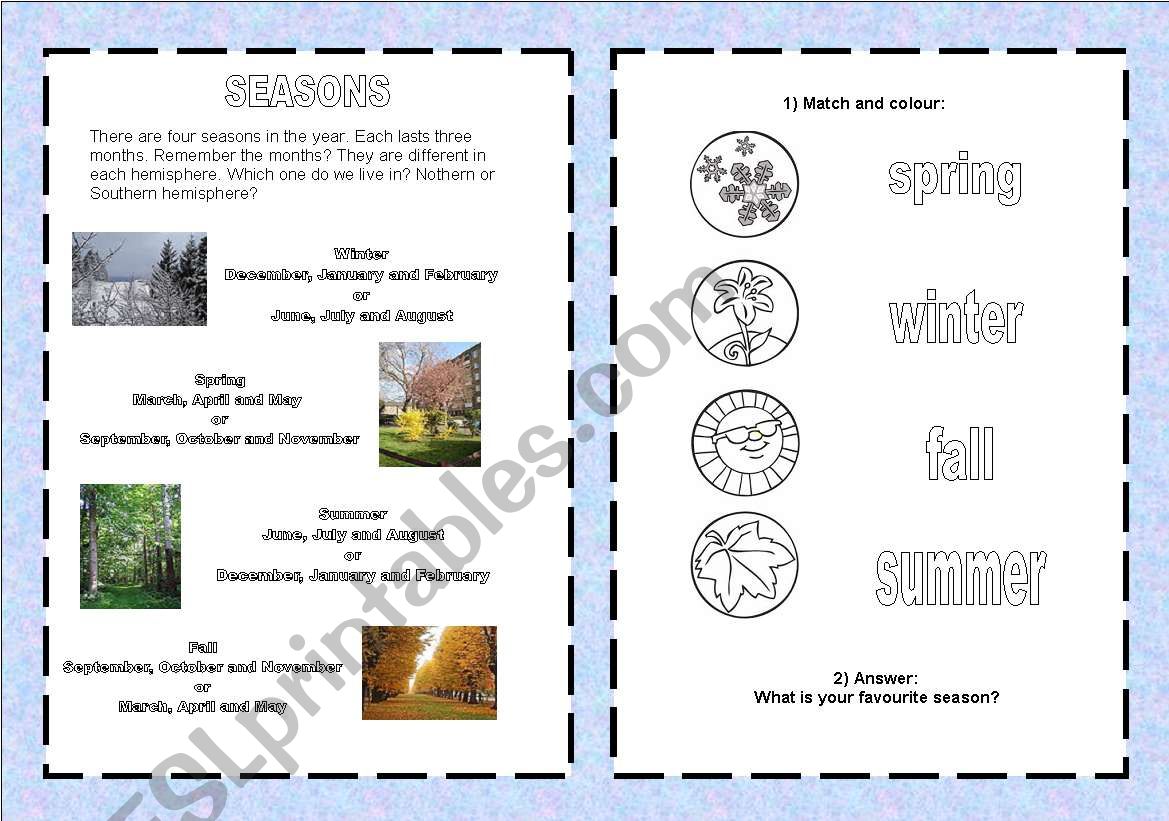 Seasons. Explanation, matching exercise and a simple question.