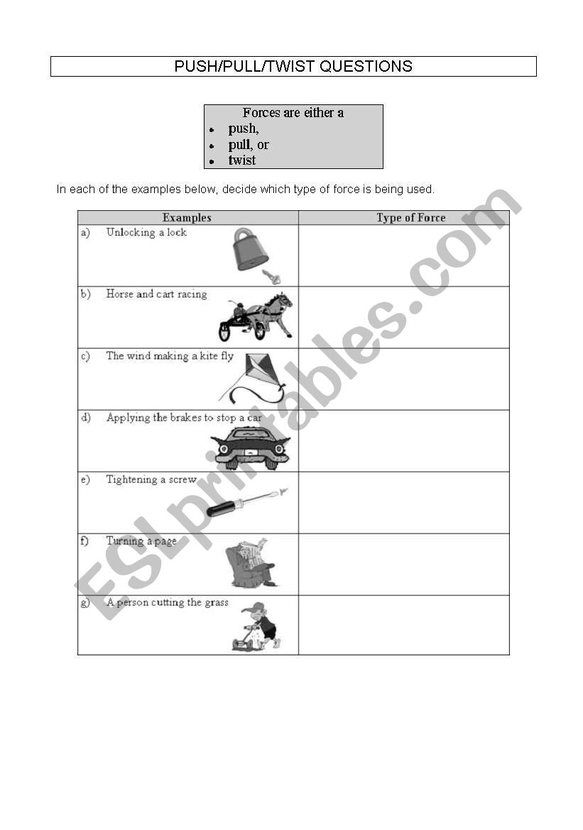 English worksheets: science: Forces and Motion Within Forces And Motion Worksheet