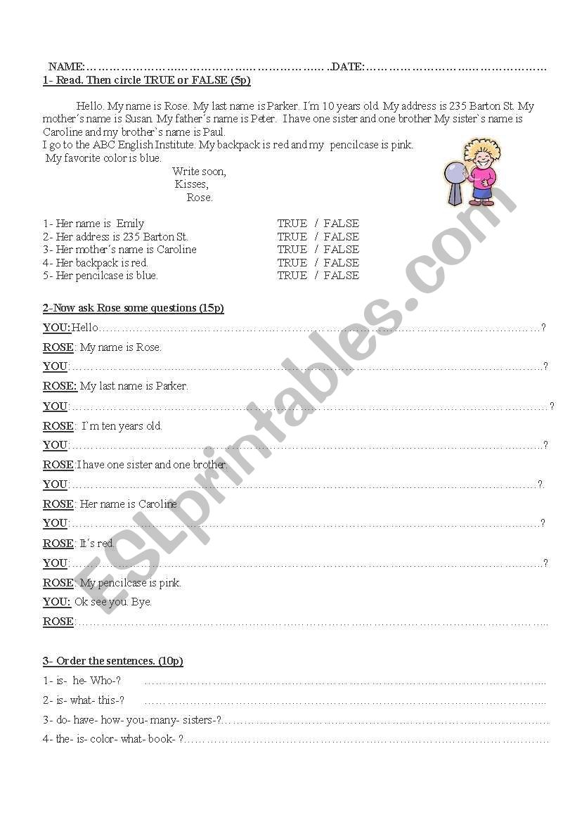 personal information worksheet