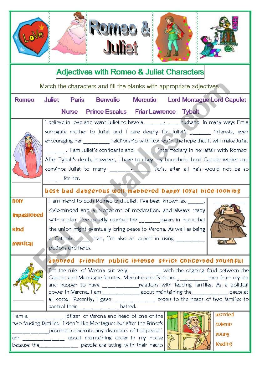 Adjectives Romeo Juliet Characters 2 pages