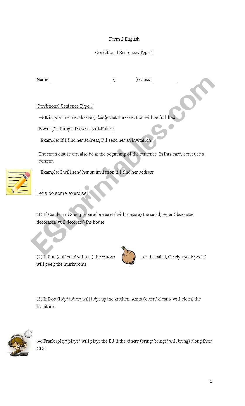 Conditional Sentence Type 1 worksheet