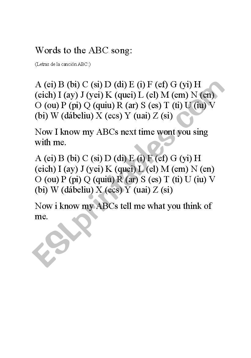 words and sounds(in spanish) to the abc song
