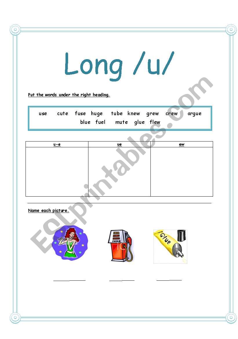 Phonics (long u) worksheet