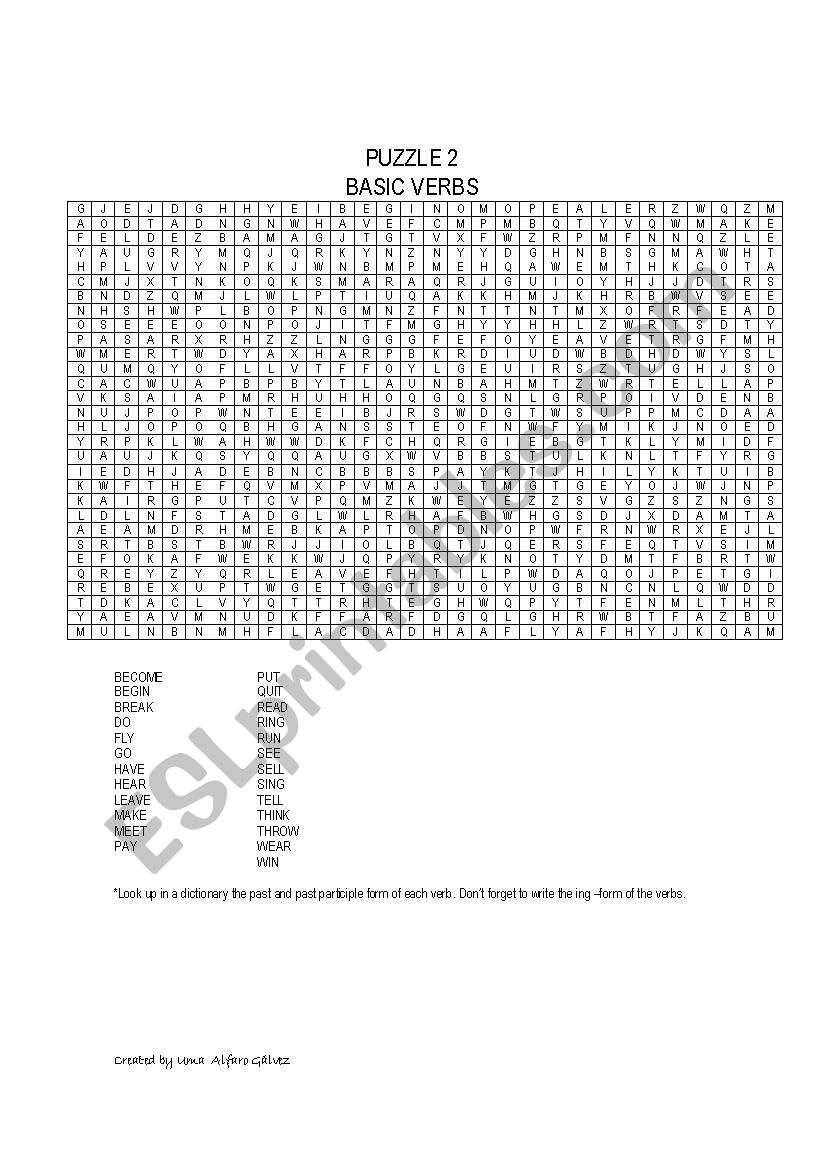 Puzzle of Verbs For Elementary