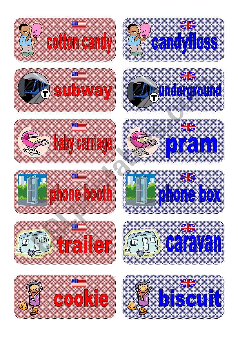 British English vs American English memory game - set 4